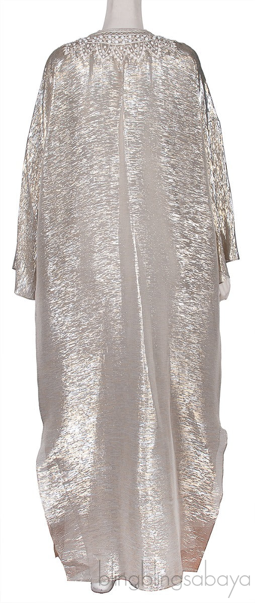 Silver Metallic Beaded Kaftan Dress