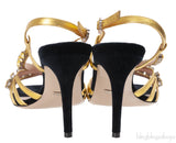 Black/Gold Velvet Nappa Crystal Zephyra Slingback Heels