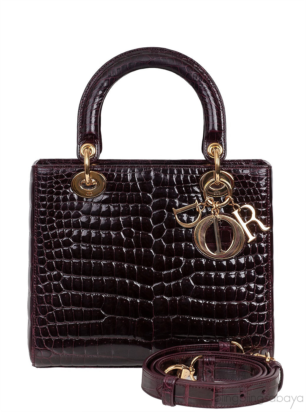 Lady Dior Medium Amethyst Porosus Crocodile GHW