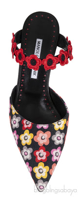 Chamaca 70 Appliquéd Floral-print Linen Mules