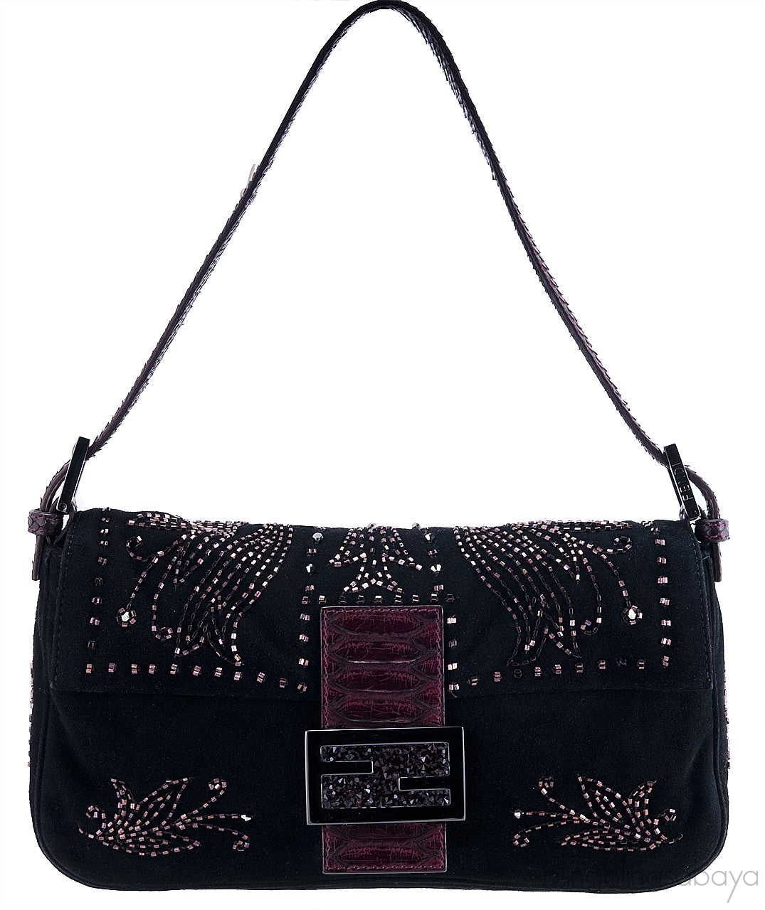 Black Beads Embroidered Baguette