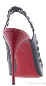 Christian Louboutin Black Leather Ostri Sling 100 Heels