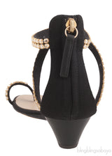 Black Crystal One Finger Sandals