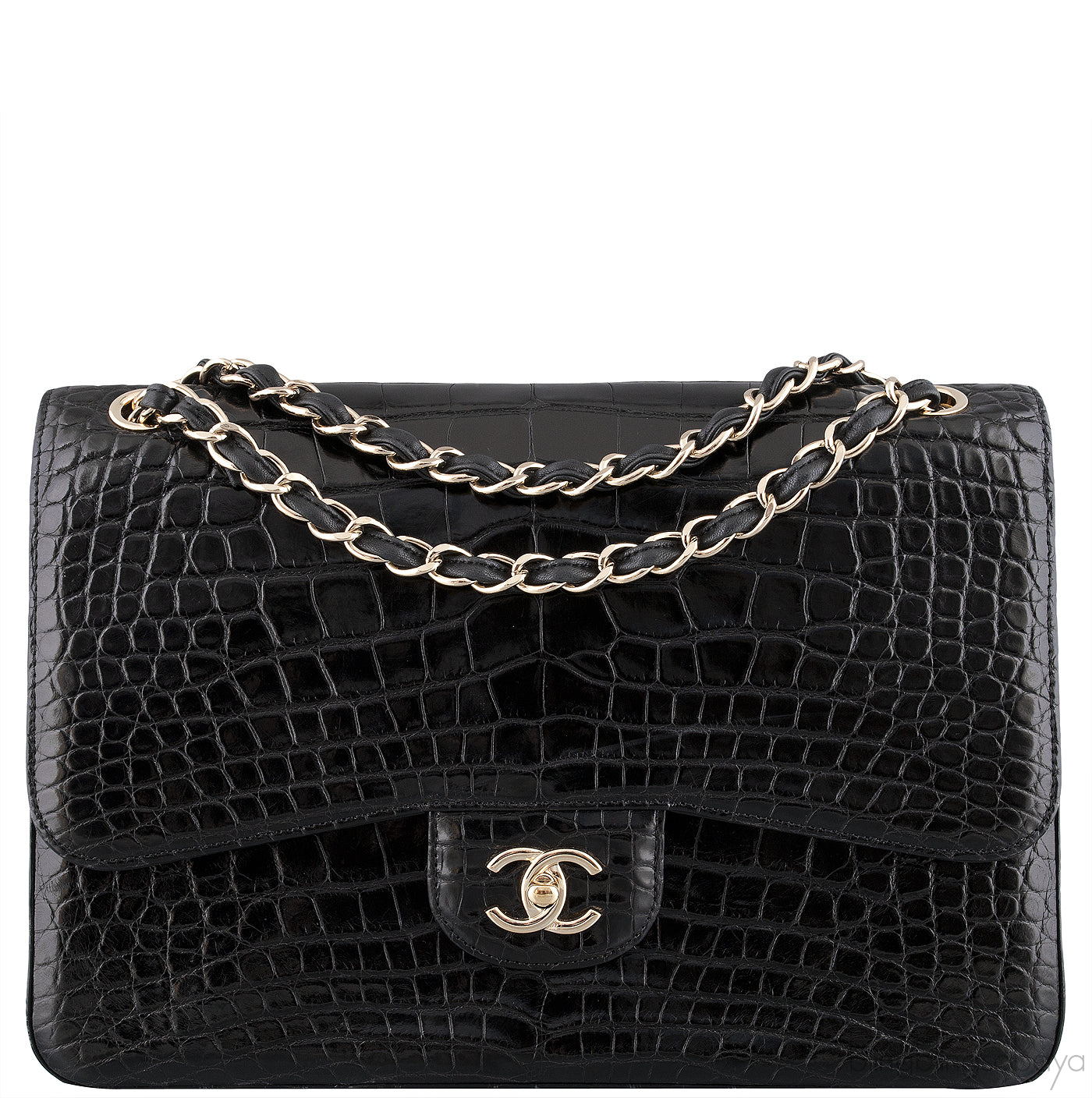 Black Crocodile Jumbo Flap Bag