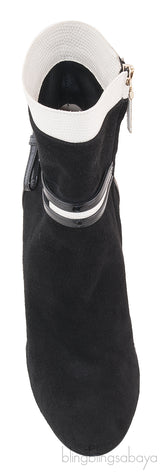 Black Suede Lizard Print Ankle Boots