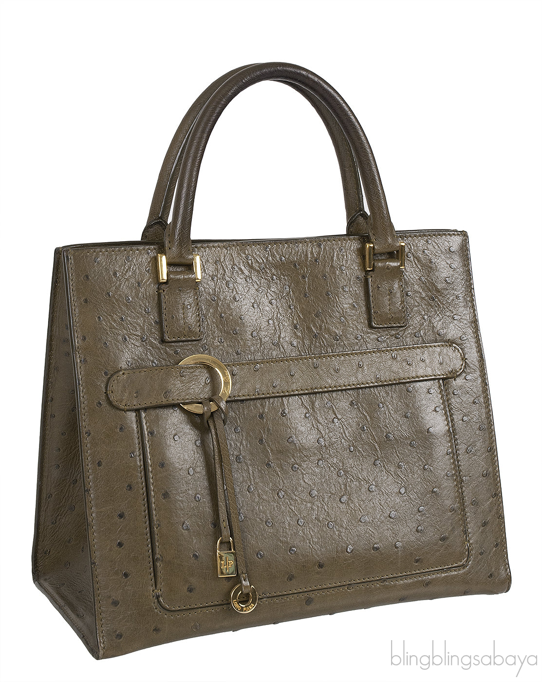 Olive Green Ostrich Top Handle Bag