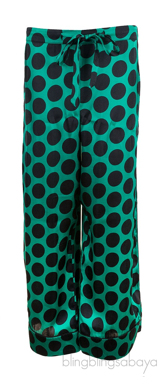 Green Polka-dot Satin Shirt & Pants