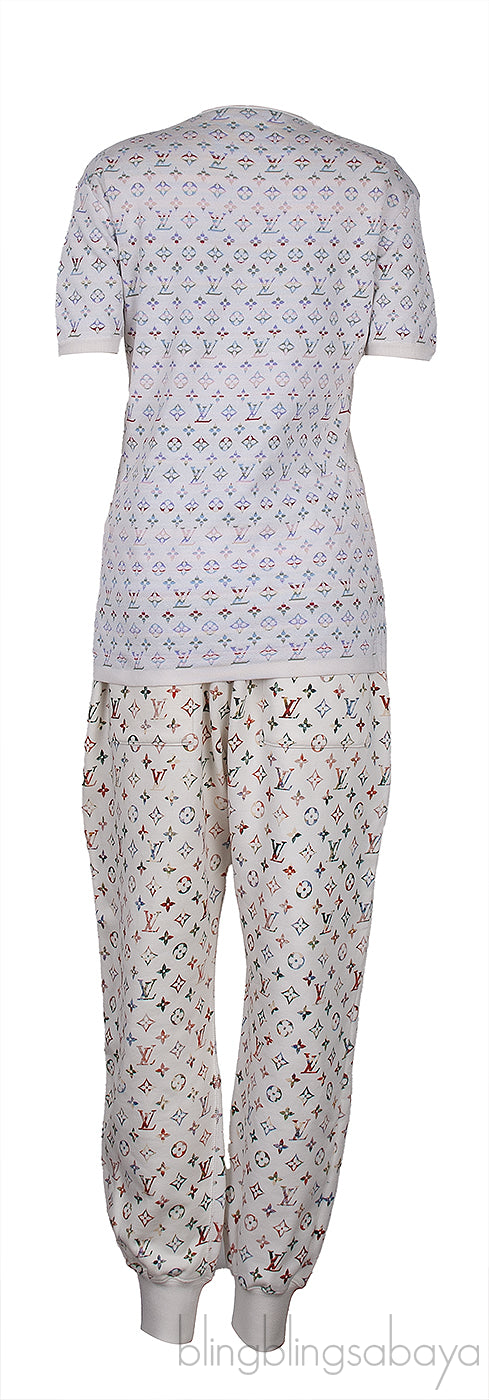 White Monogram Knitted T-shirt & Printed Jogger Set