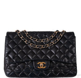 Black Quilted Vintage Jumbo Flap Bag GHW