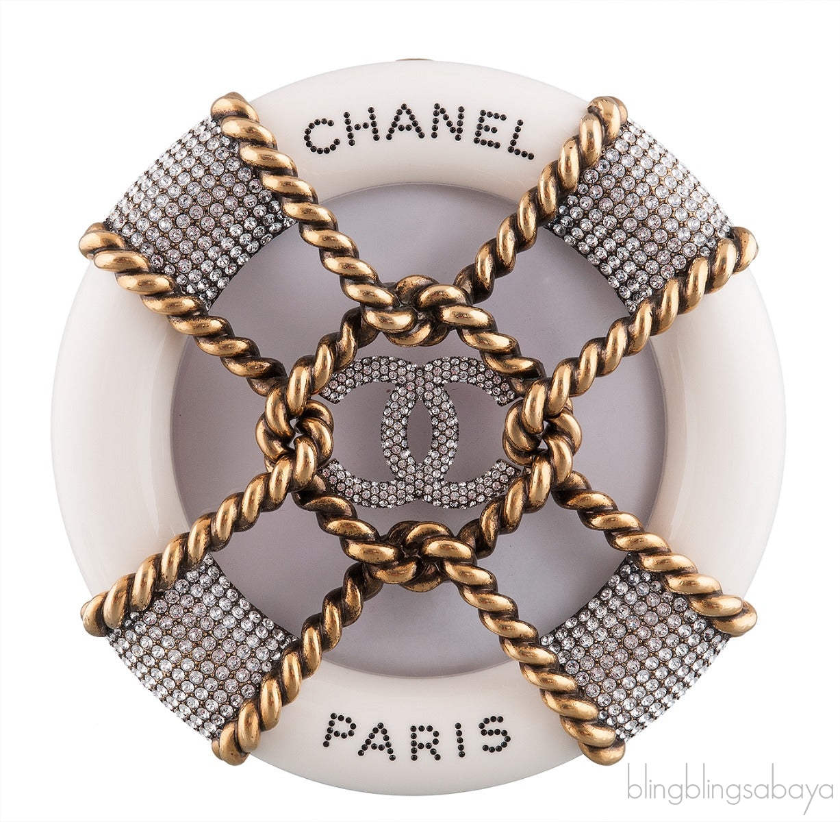Off-white Crystal Gold Round Clutch