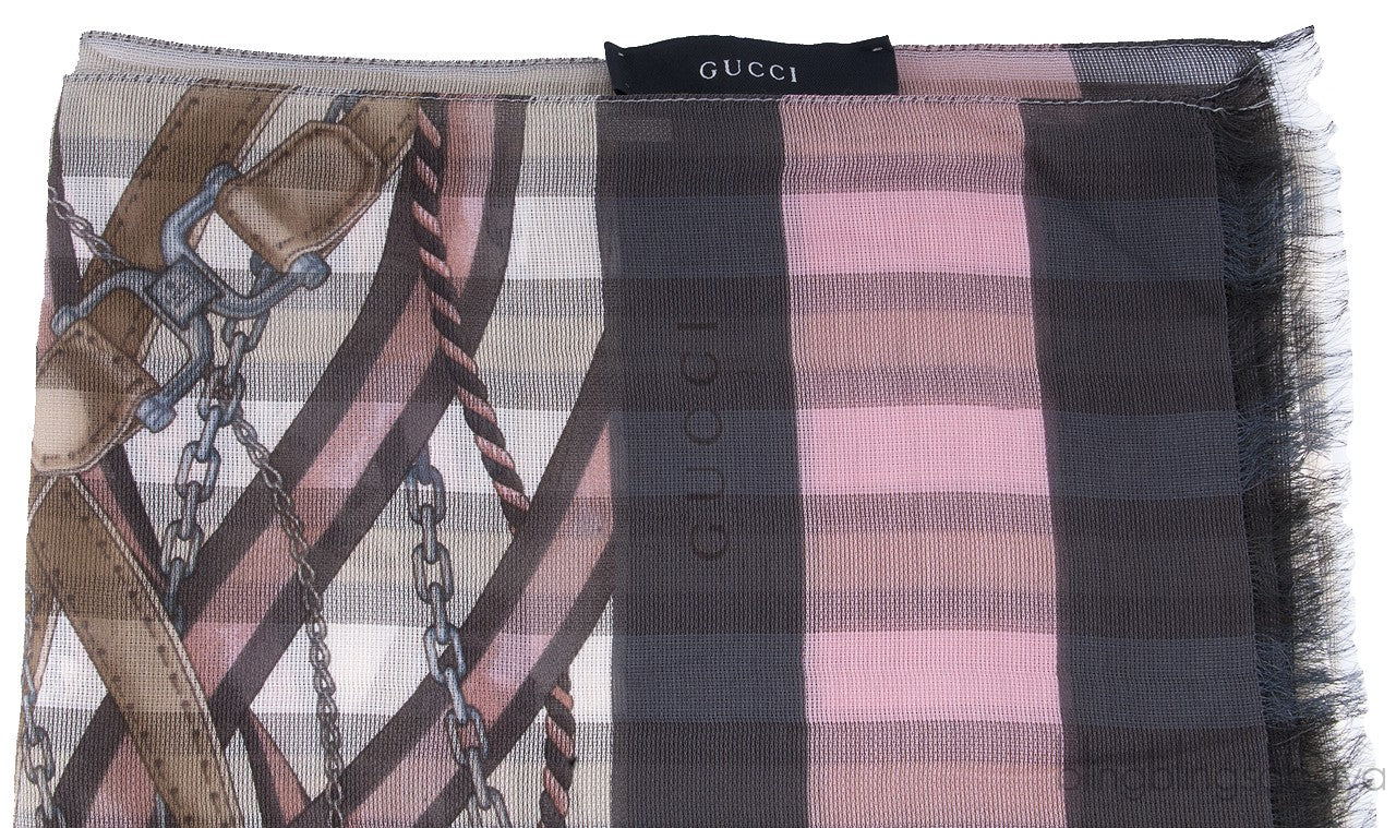 Grey Stripe Chain Print Shawl