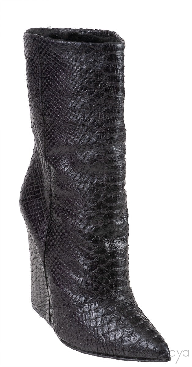 Black Python Wedge Boots