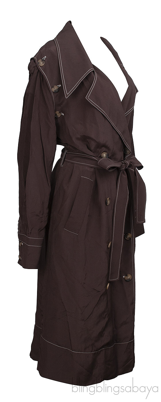 Rejina Pyo Brown Viscose Contrast-Stitch Trench Coat