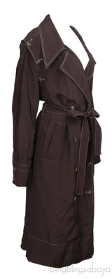 Rejina Pyo Brown Viscose Contrast-Stitch Trench Coat