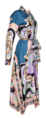 Emilio Pucci Multicolor Print Fringed Trim Silk Dress