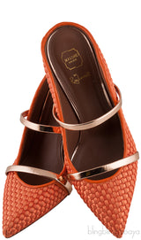 Maureen Orange Woven Satin Mules