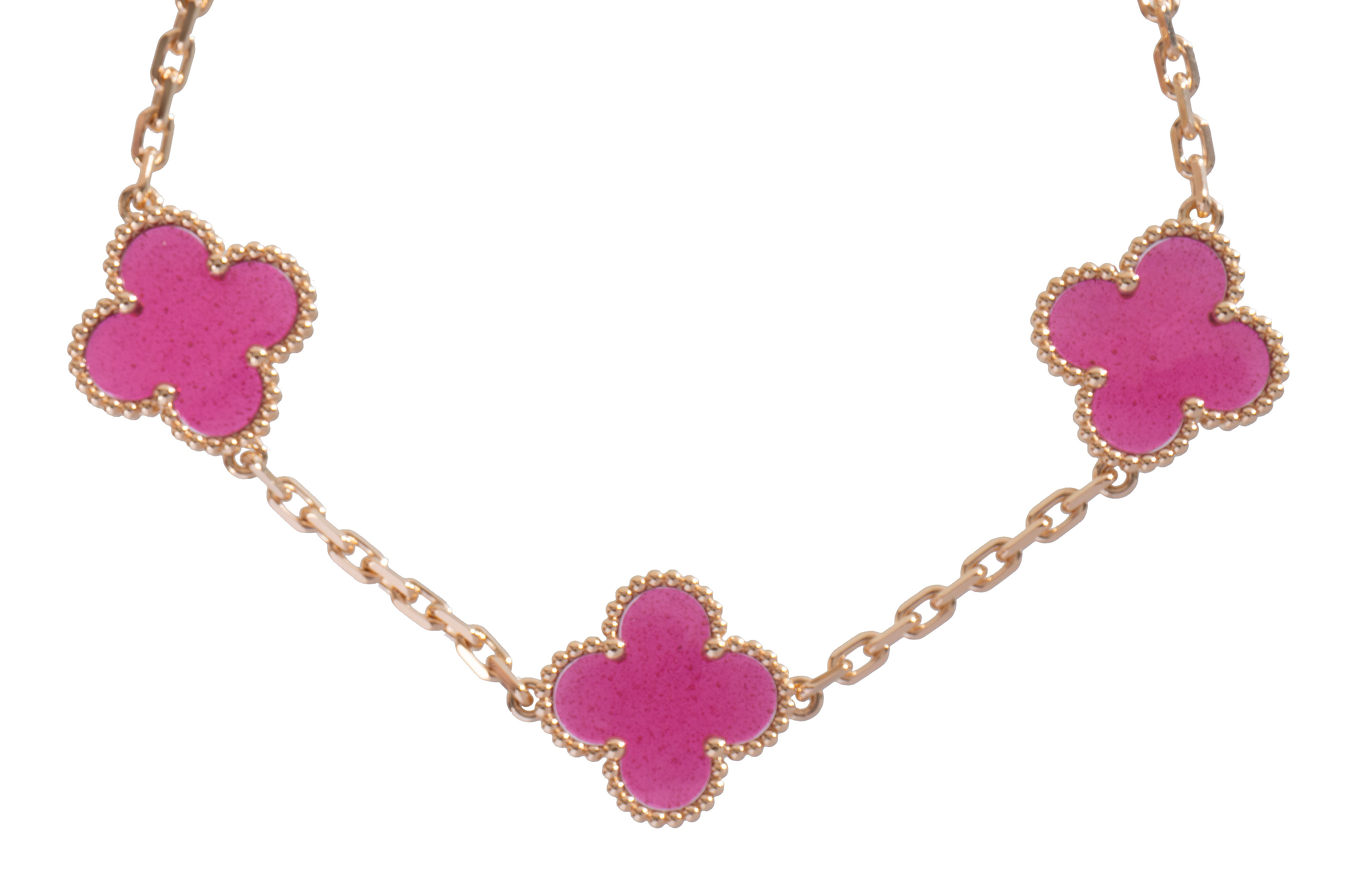 Van Cleef & Arpels Vintage Alhambra 5 Motif Pink Crystal Gold Bracelet