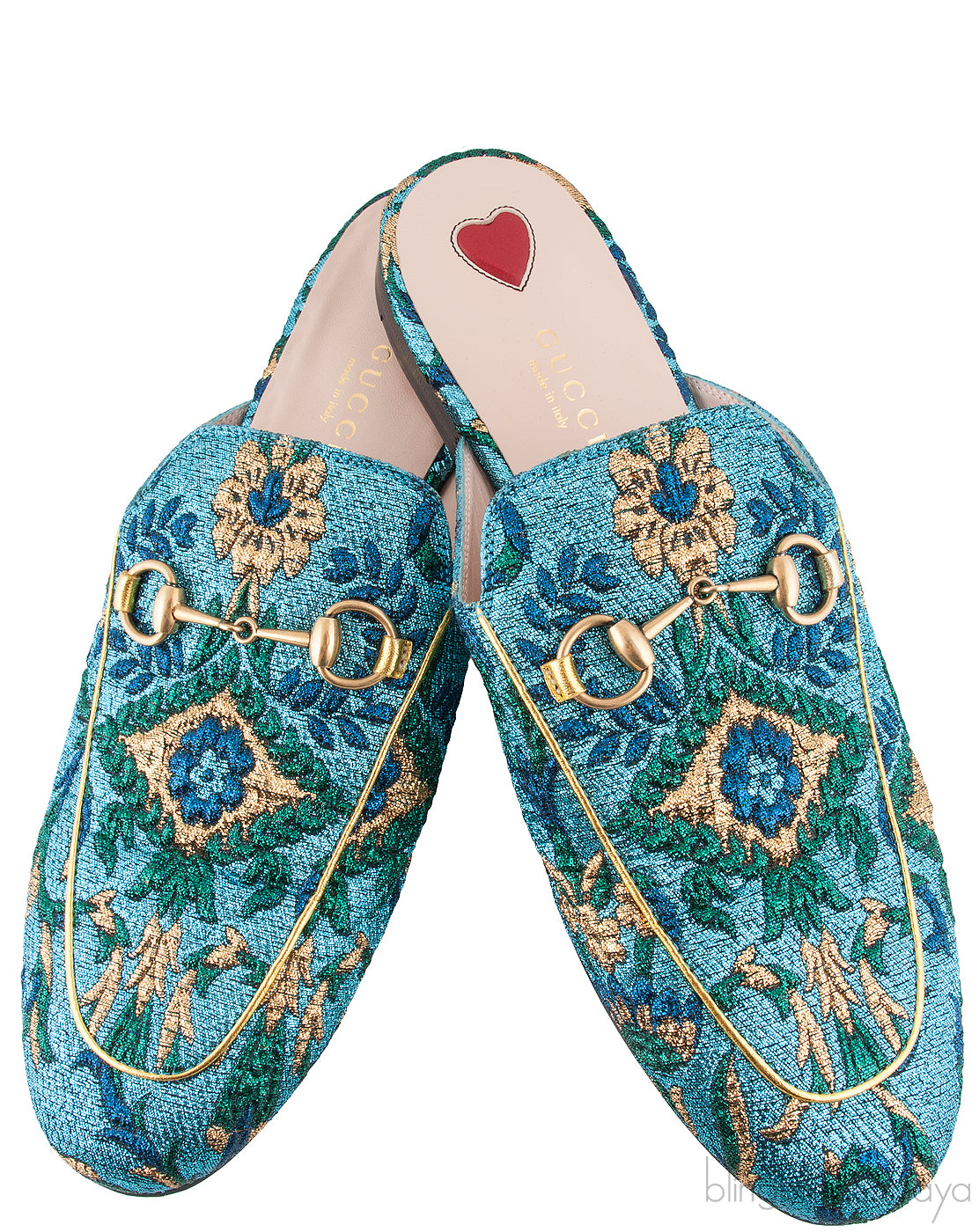 Blue Floral Lurex Princetown Sandals