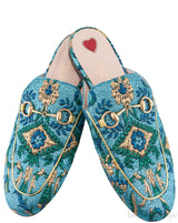 Blue Floral Lurex Princetown Sandals