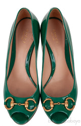 Green Patent Horsebit Peep Toe Pump