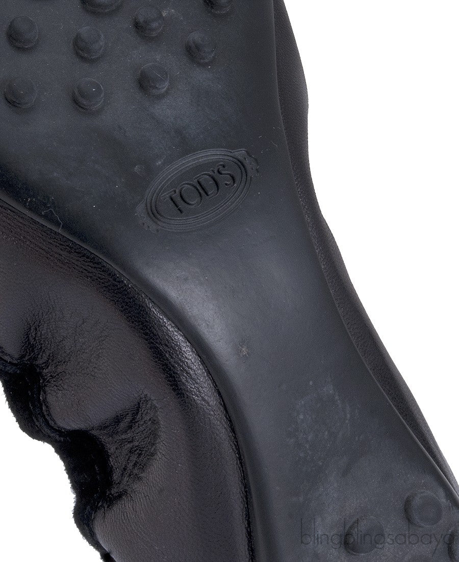 Tod\'s Black Loafer Elastic Ballet Flat