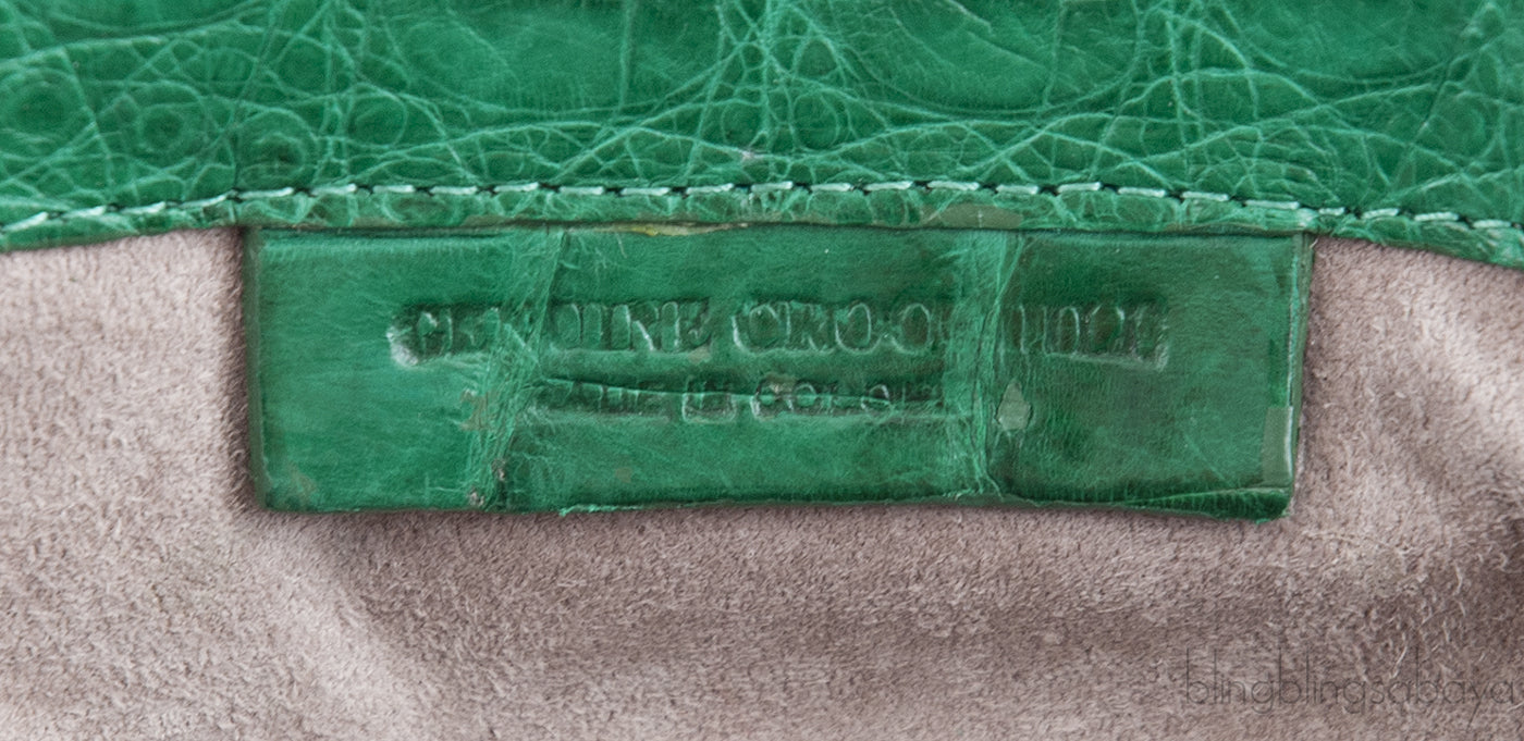 Green Double Zip Crocodile Tote Bag