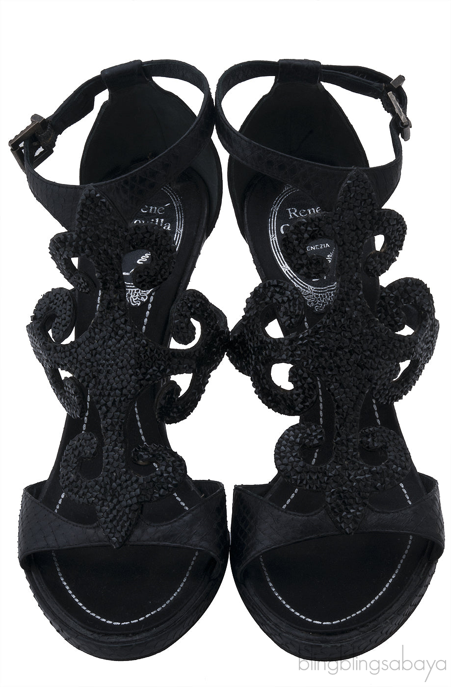 Black Swirl Strass Python Heels