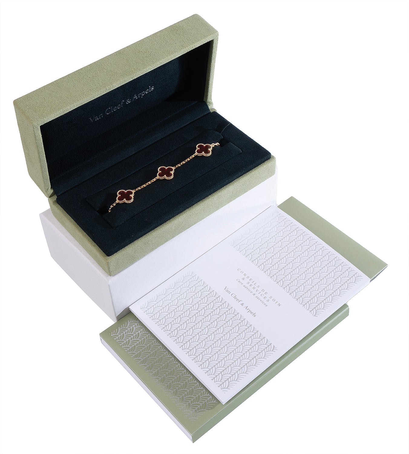 Van Cleef & Arpels Vintage Alhambra 5 Motif Pink Crystal Gold Bracelet