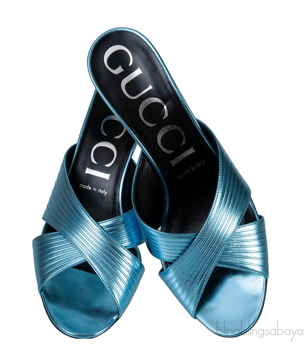 Criss-cross Metallic Blue Sandals