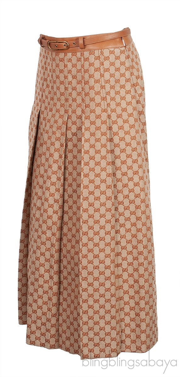 Guccissima Pleated Skirt w/ Leather Belt