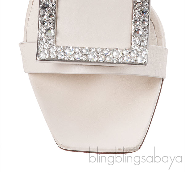 Roger Vivier Off-white Crystal Square Toe Mules