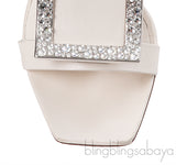 Roger Vivier Off-white Crystal Square Toe Mules