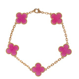 Van Cleef & Arpels Vintage Alhambra 5 Motif Pink Crystal Gold Bracelet