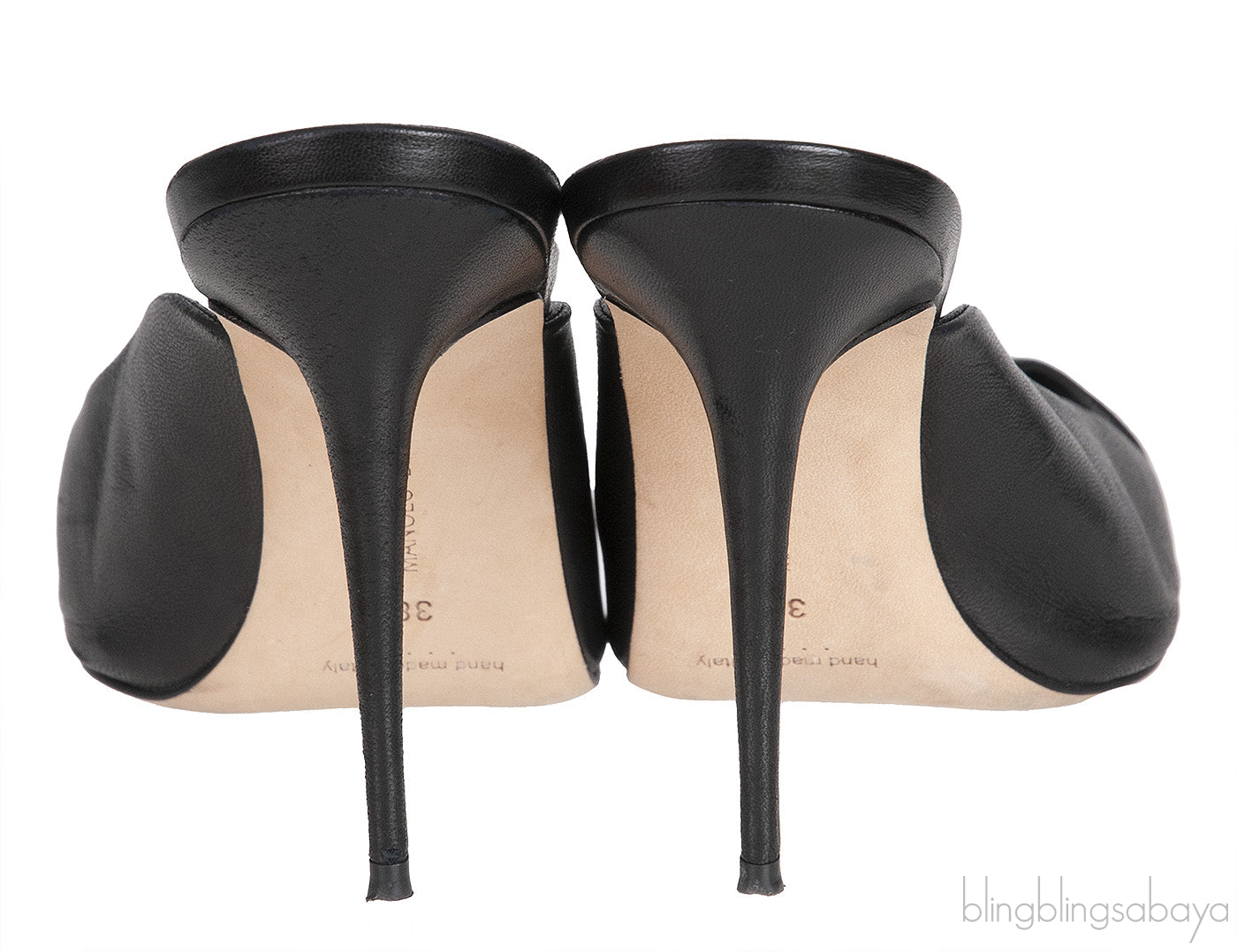 Black Leather Twisted Vamp Peep Toe Mule