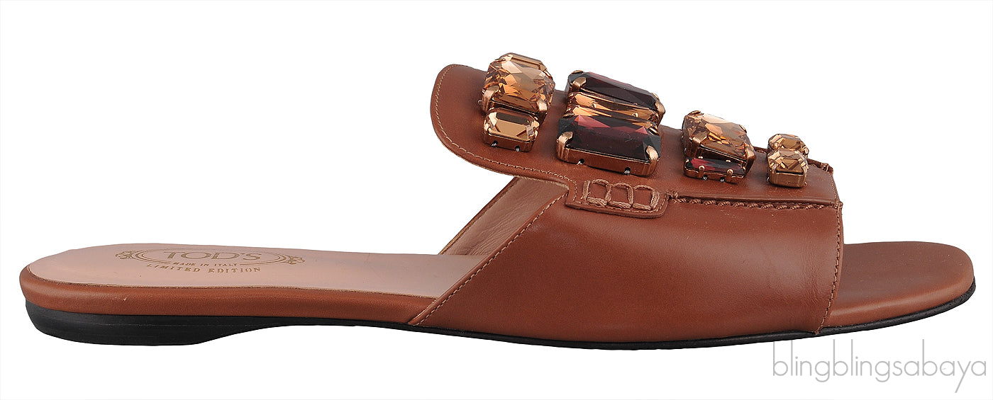 Tod\'s Flat Crystal Slip On Sandals