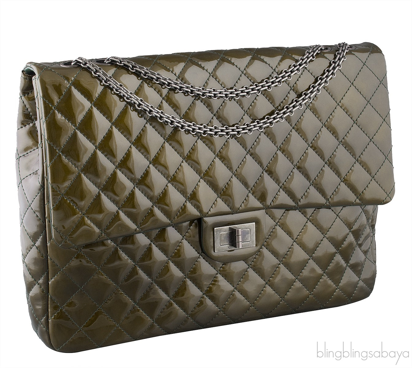 2.55 Olive Green Patent Quilted Flap XL