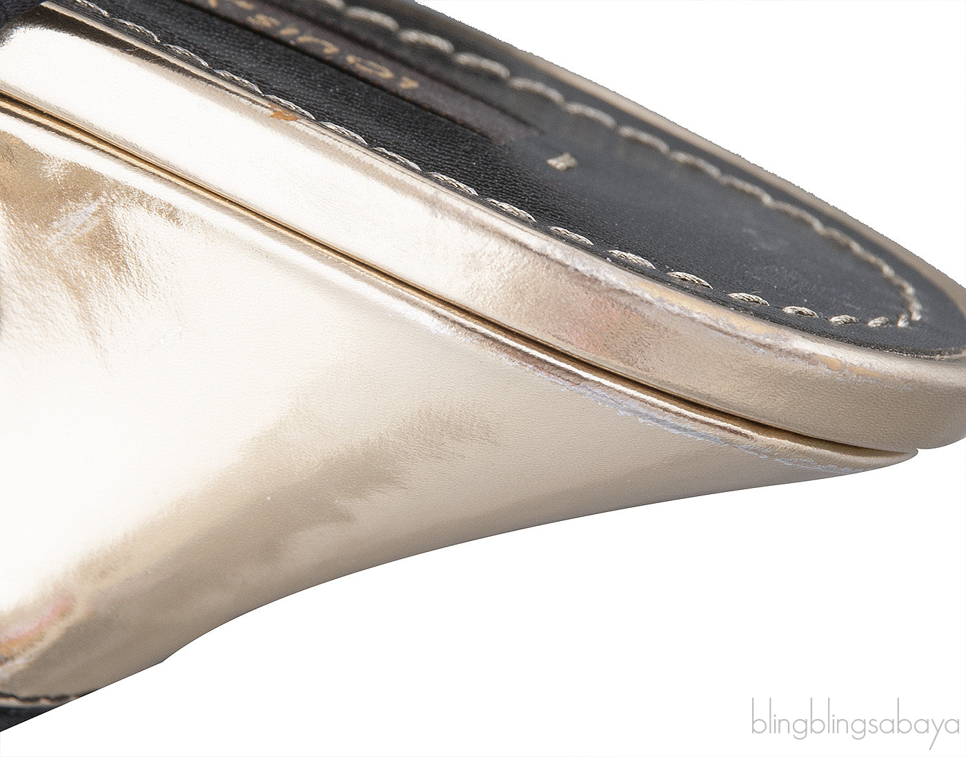 Gold Leather Black Fabric Slingback