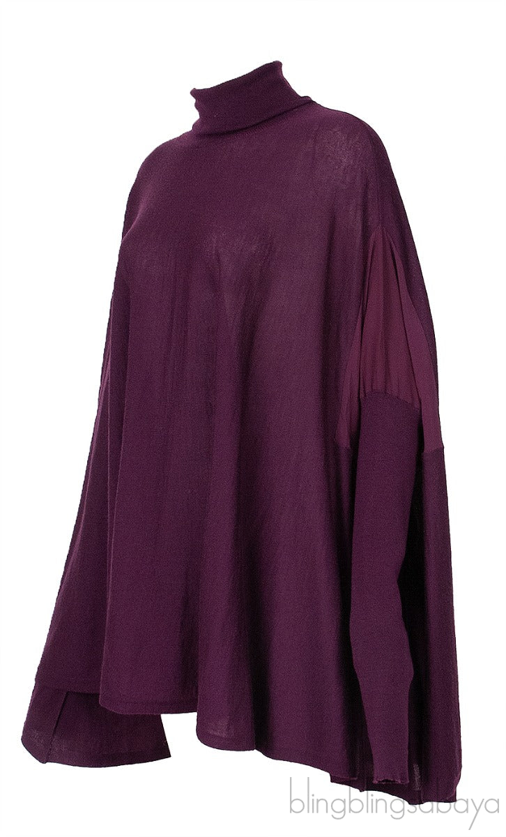 Long Sleeves Turtle Neck Poncho Top