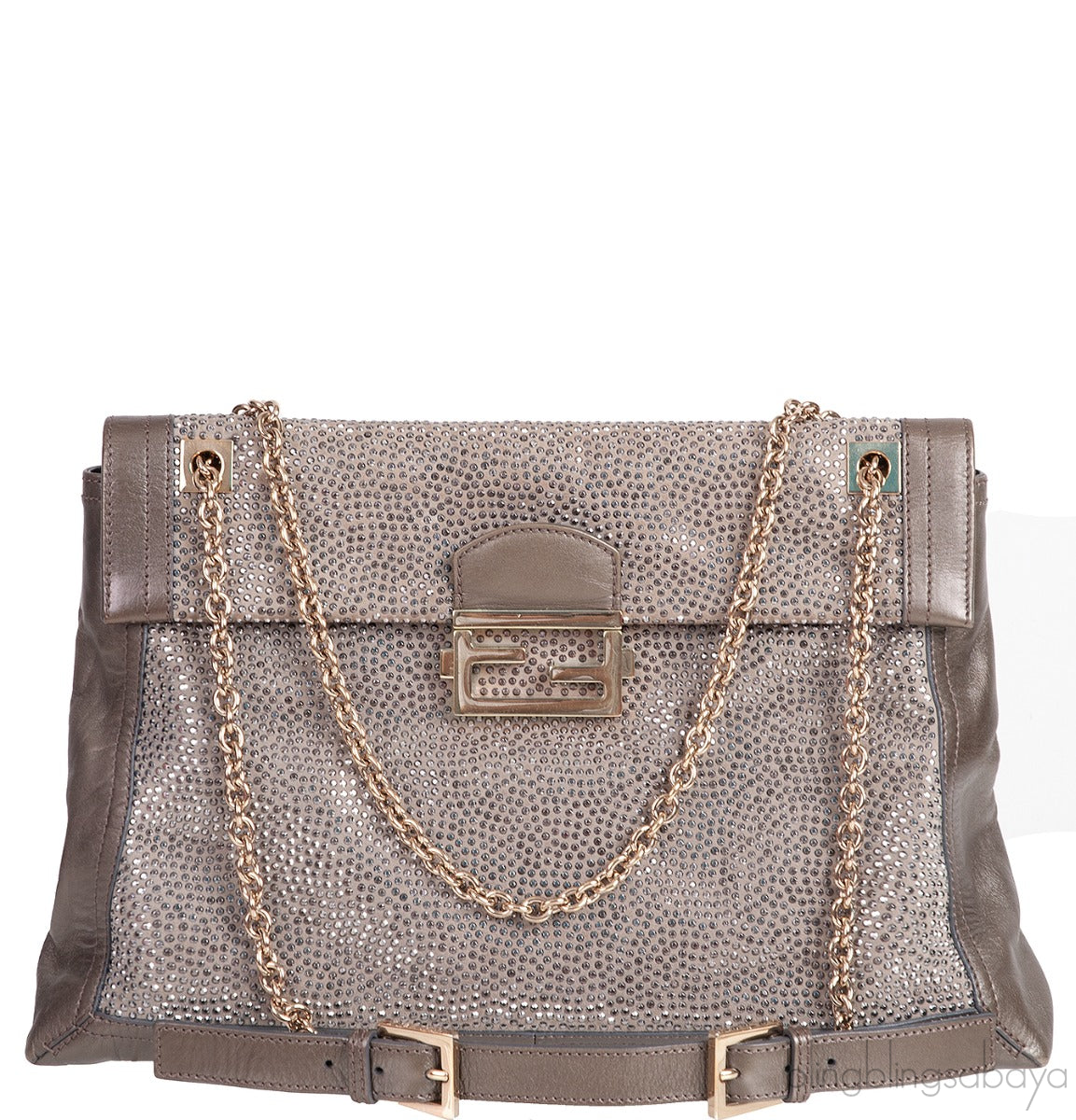 Grey Crystal Embellished Shoulder Bag