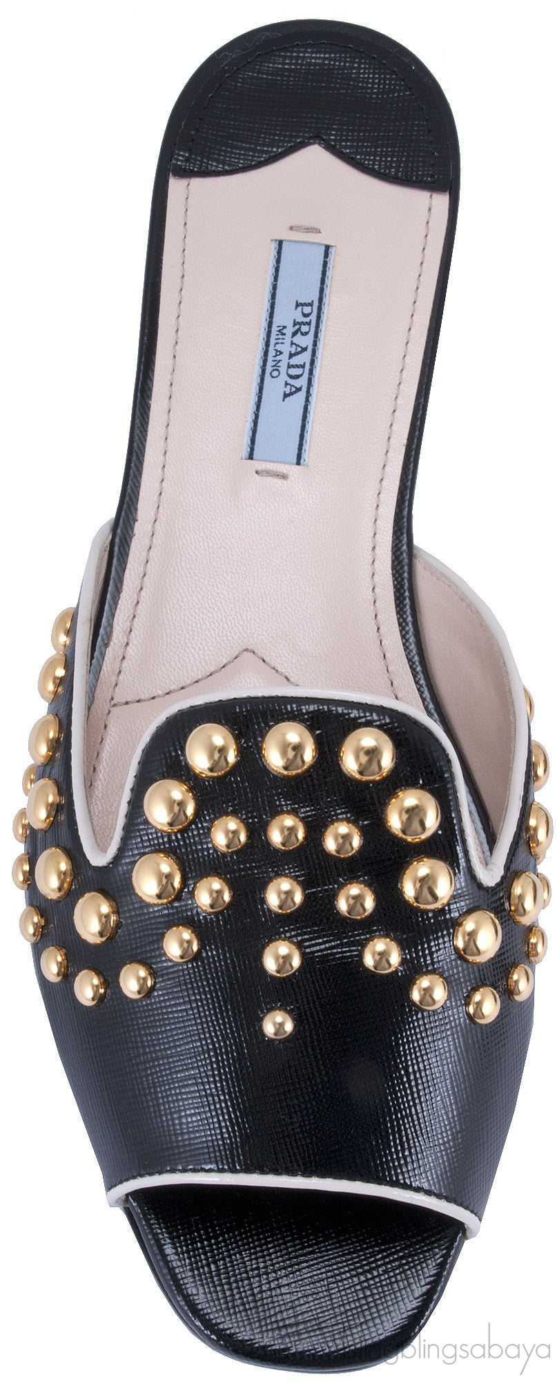 Studs Black Saffiano Open Toe Slide