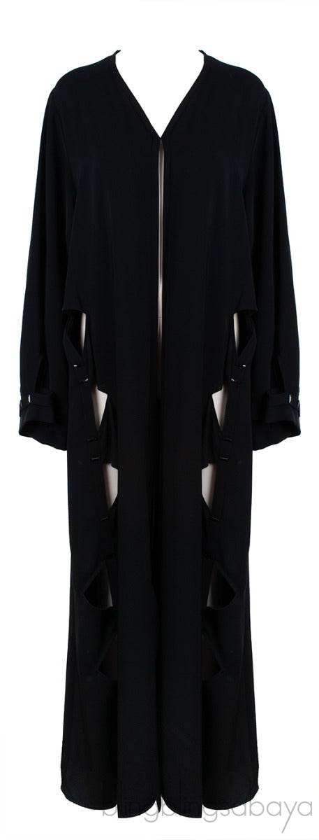 Black Beaded Cut-out Abaya