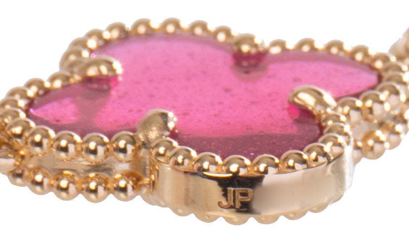 Van Cleef & Arpels Vintage Alhambra 5 Motif Pink Crystal Gold Bracelet