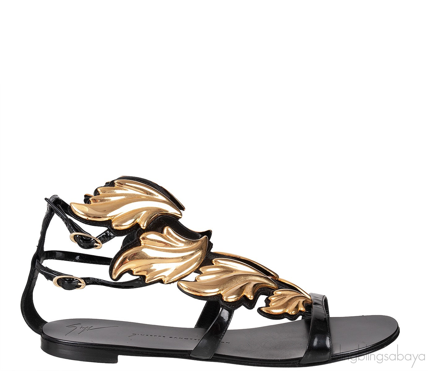 Ans Cruel Gold Metal Leaf Strappy Flat Sandals