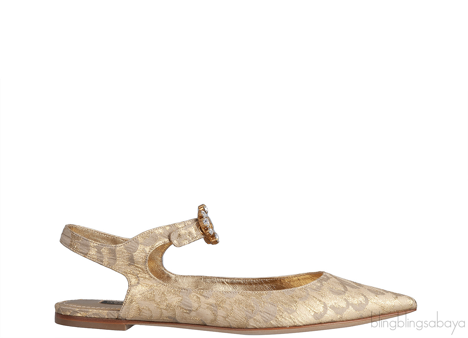 Dolce & Gabbana Metallic Gold Pointed Toe Flat Shoes