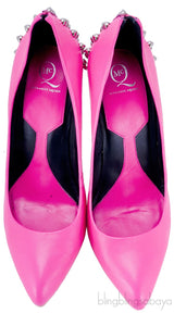 Pink Studded Neon Leather Pumps