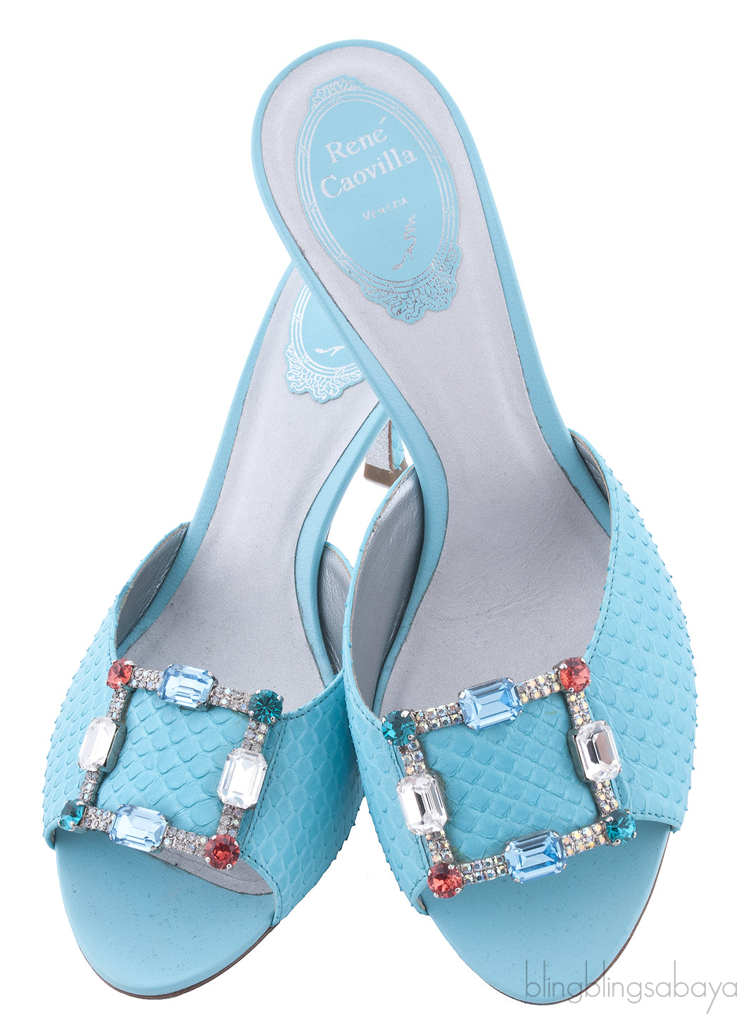 Turquoise Multicolor Stone Python Sandals*
