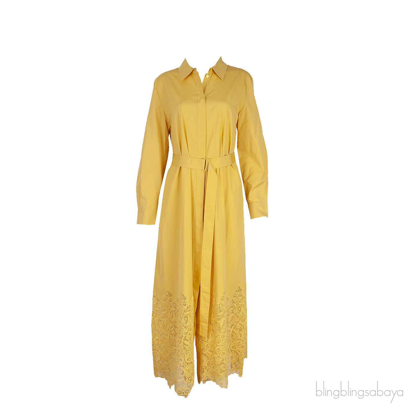 Carola Belted Macrame Lace Trimmed Dress