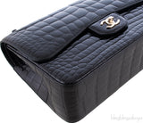 Black Patent Crocodile Flap Bag
