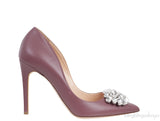 Plum Crystal Embellished Vamp Heels