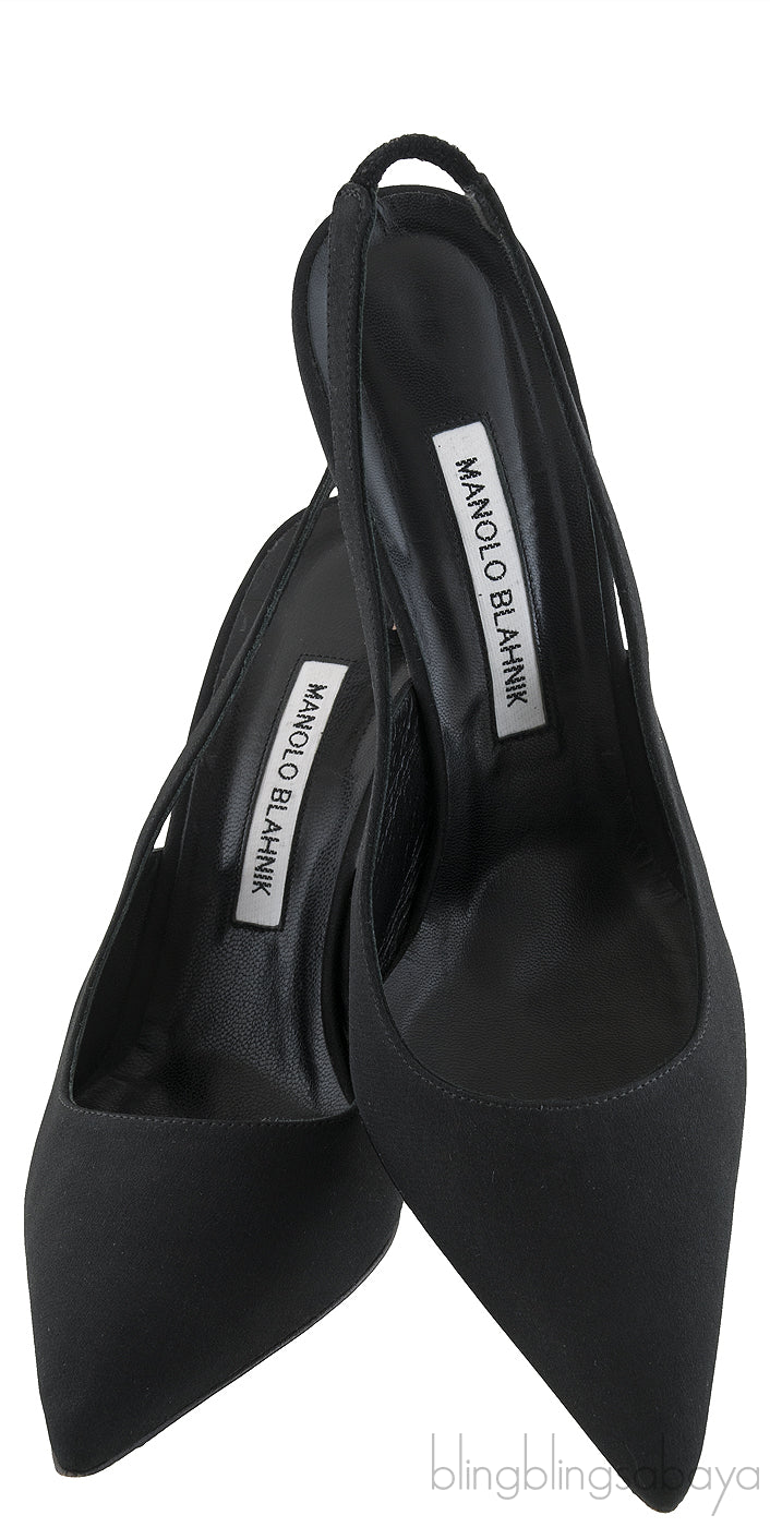 Black Satin Slingback Heels